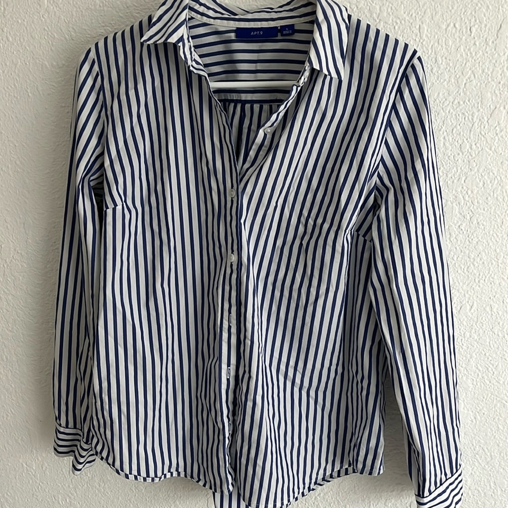 Blue and white stripe long sleeve button down